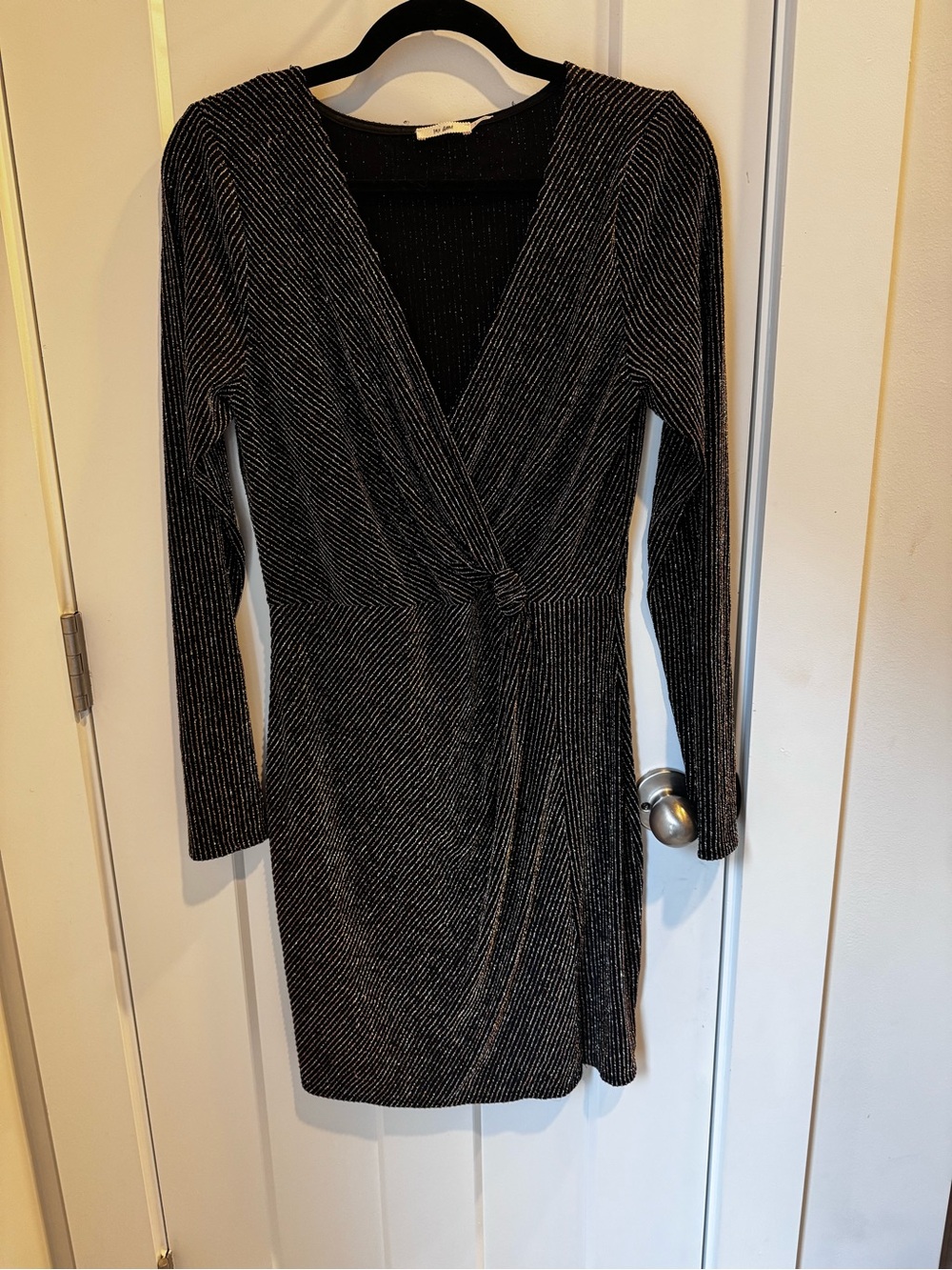 Boutique Black Metallic Ribbed Long-Sleeve Dress